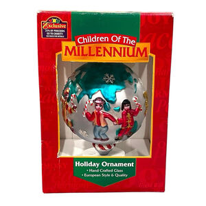 Vintage Toys R Us Children Of The Millennium Holiday Ornament Glass Handcrafted